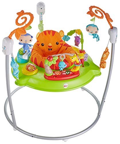 Fisher-Price Tiger Time Jumperoo Baby Bouncer Activity Center with 360-Degree Rotating Seat, 3 Adjustable Height Settings, Music, Lights and Sounds