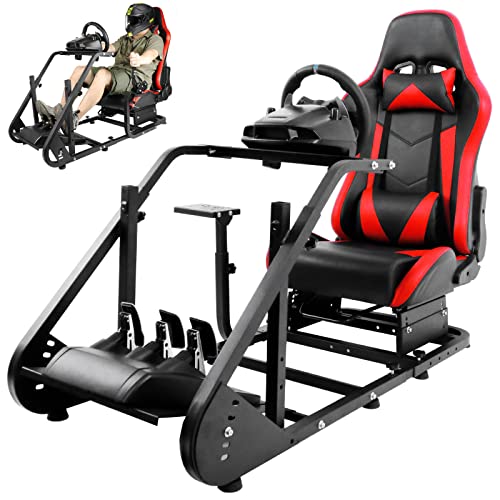 Dardoo Racing Simulator Cockpit with Red Seat Racing Steering Wheel Stand Fits for Logitech G920 G923, Thrustmaster, Fanatec Compatible with Xbox Playstation, Wheel& Pedals Not Included