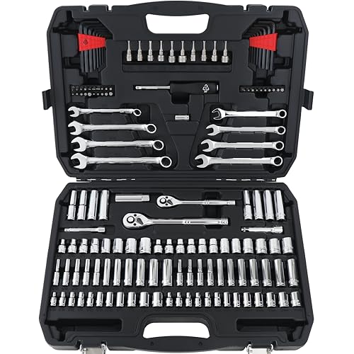 Amazon Basics Mechanic's Tool Socket Set With Case, 145-Piece