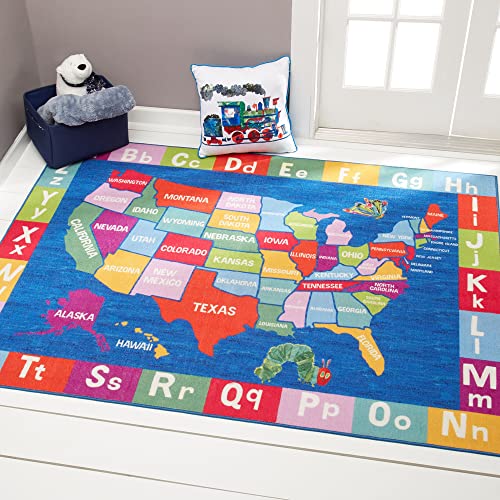 Eric Carle Elementary USA Map Kids Machine Washable Area Rug Blue/Red, 35'x51'