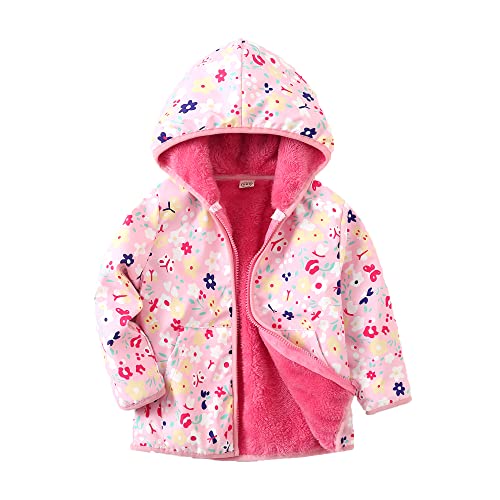 Feidoog Toddler Fleece Jacket Baby Boys Girls Hooded Waterproof Zipper Long Sleeve Thick Warm Outerwear,Flower,2-3T