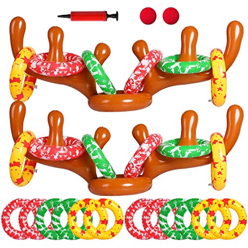 MGparty Christmas Inflatable Reindeer Antler Toss Game for Xmas Kids Teens Party Favors Supplies Outdoor Indoor Ring Toss Game