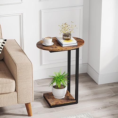 Hosfais Side Table Small End Table: C-Shaped Wood Sofa Table with Metal Frame for Living Room, Bedroom, Small Spaces (Rustic Brown)