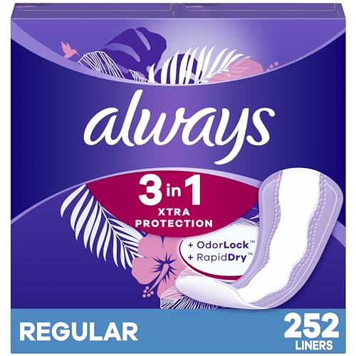 Always 3-In-1 Xtra Protection, Daily Liners For Women, Regular Absorbency, With Leakguard + Rapiddry, Unscented, 84 Count (Pack of 3), 252 Count Total (Packaging May Vary)
