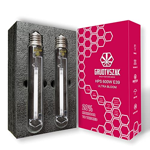 GRUOTVSZAK HPS 600 Watt Grow Light Bulb E39 1150μmol Ultra PPF 20% to 40% PAR Increases Concentrate on RED Spectrum 90000 Lumens High Pressure Sodium 2-Pack