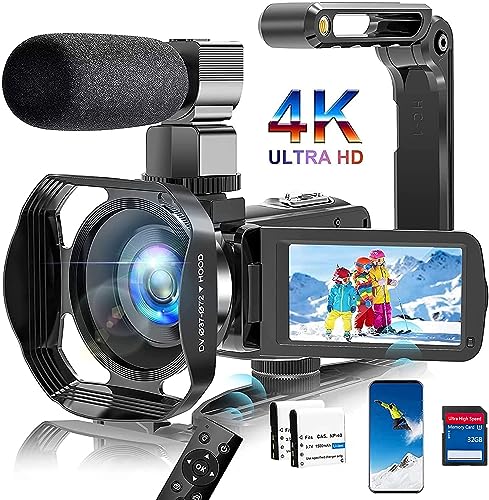 DINGETU Video Camera Camcorder 4K Ultra 48MP 18X Digital Zoom Camcorder WiFi IR Night Vision Vlogging Camera for YouTube 3.0inch HD Touch Screen Camera with Mic, Stabilizer and Remote Control