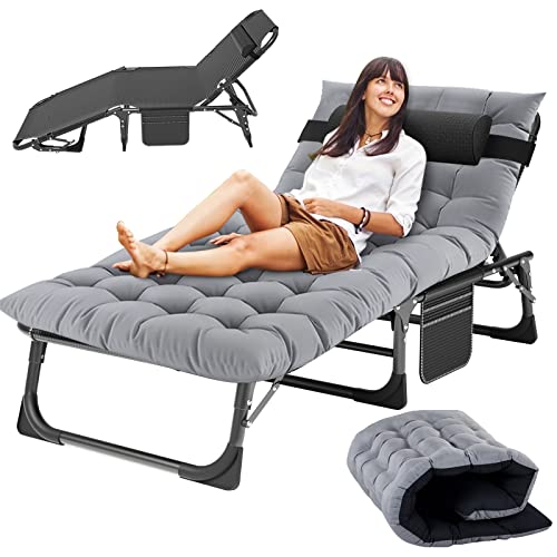 Slsy Sleeping Cots for Adults, 5-Position Folding Chaise Lounge Chairs Outdoor, Portable Folding Bed Cot Lounge Chair for Beach Lawn Camping Pool Sun Tanning