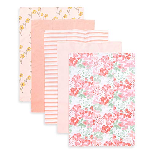 Burts Bees Baby Infant Burp Cloths, 100% Organic Cotton Extra Absorbent Soft Fabric Drool Cloths, 5-Pack Newborn Must-Have Essential Large Burping Cloths, One Size 17 x 11.75 Inches