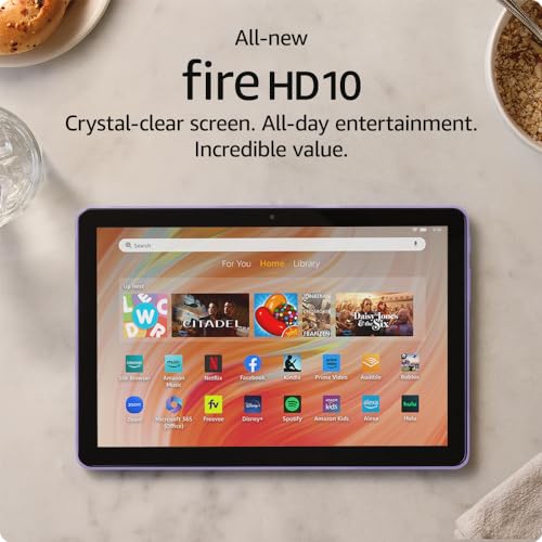 All-new Amazon Fire HD 10 tablet, built for relaxation, 10.1' vibrant Full HD screen, octa-core processor, 3 GB RAM, latest model (2023 release), 32 GB, Lilac