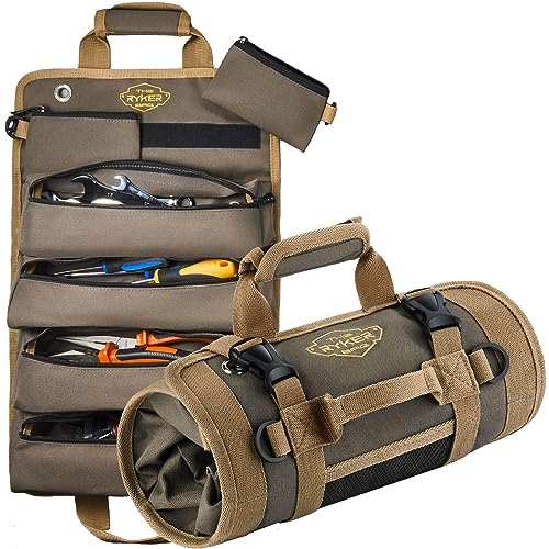 The Ryker Bag Tool Organizers - Small Tool Bag W/Detachable Pouches, Heavy Duty Roll Up Tool Bag Organizer : 6 Tool Pouches - Gifts for Dad Tool Roll Organizer For Mechanic, Electrician & Hobbyist