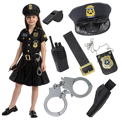Spooktacular Creations Police Officer Girl Cop Costume Outfit Set for Halloween Dress Up Party, Role-playing, Carnival Cosplay, Themed Parties (Toddler (3-4yr))