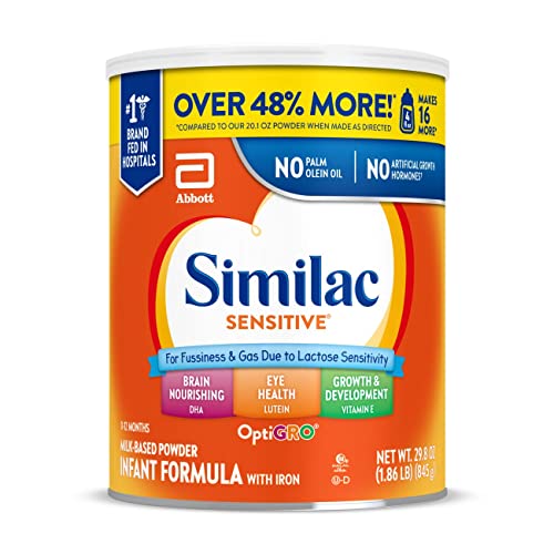 Similac Sensitive Infant Formula, for Fussiness & Gas Due to Lactose Sensitivity, Baby Formula Powder, 29.8-oz Can