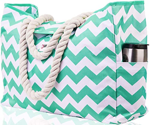 SHYLERO Beach Bag and Pool Bag. Water Repellent. Has Airtight Pouch, Magnetic Snap Closure, Ton of Pockets. Family Size