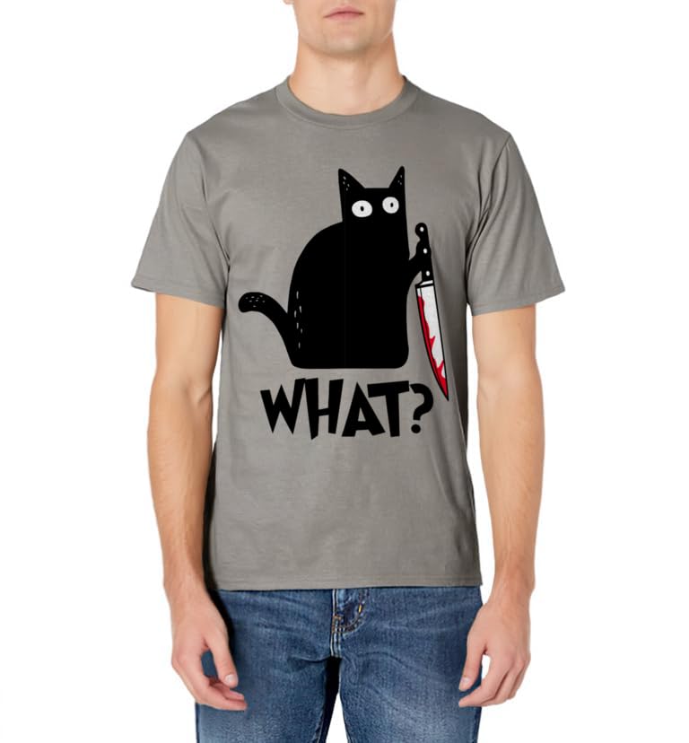 Cat What? Funny Black Cat Shirt, Murderous Cat With Knife T-Shirt