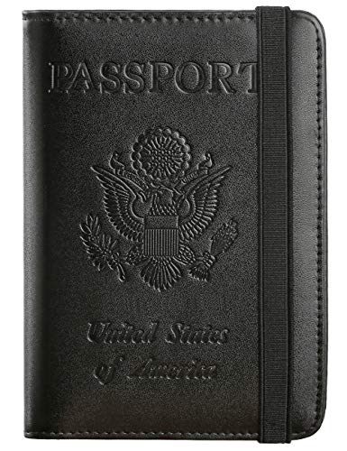 Passport Holder Cover Wallet Travel Essentials RFID Blocking Leather Card Case International Travel Must Haves Travel Accessories for Women Men(101#Black)