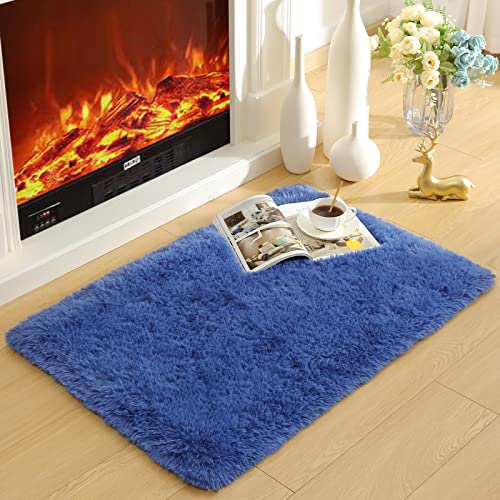 Merelax Modern Soft Fluffy Small Shaggy Rug for Bedroom Livingroom Dorm Kids Room Indoor Home Decorative, Non-Slip Plush Furry Fur Area Rugs Comfy Nursery Accent Floor Carpet 2 X 3 Feet, Light Navy