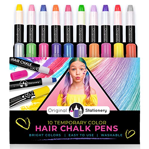 Original Stationery Hair Chalks Set for Girls, 10-Piece Easy to Use Temporary Hair Chalk Colors for Hours of Creative Fun, Fabulous Toy for Girls, Brown