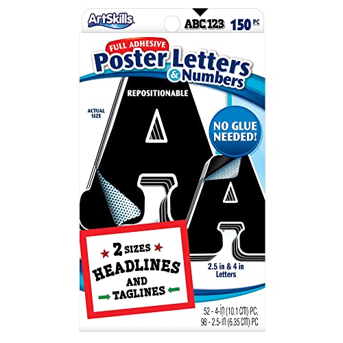 ArtSkills Paper Poster Letters and Numbers for Projects and Crafts, 4' and 2.5', Black, 150 Pieces - Multiple Sheets Per Letter Pad