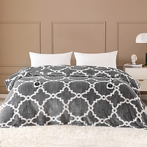 VENTIMI Electric Blanket Queen Size 84'x90', Heated Blanket with Dual Controllers, 10 Heating Levels & 1-12 Hours Auto Off Fast Heating Blanket, ETL Certificated, Grey