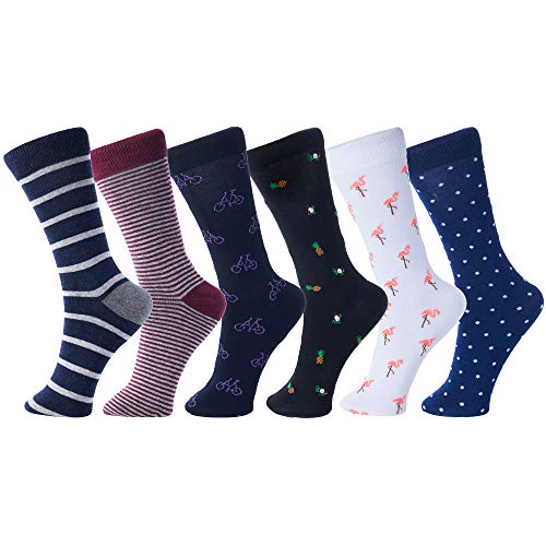 Alpine Swiss Mens Cotton 6 Pack Dress Socks Striped & Argyle Weekend Pack