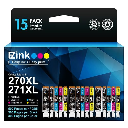E-Z Ink (TM Compatible Ink Cartridge Replacement for Canon PGI-270XL CLI-271XL PGI 270 XL CLI 271 XL to use with MG6821 TS5020 TS9020 (3 Large Black,3 Small Black,3 Cyan,3 Magenta,3 Yellow) 15 Pack