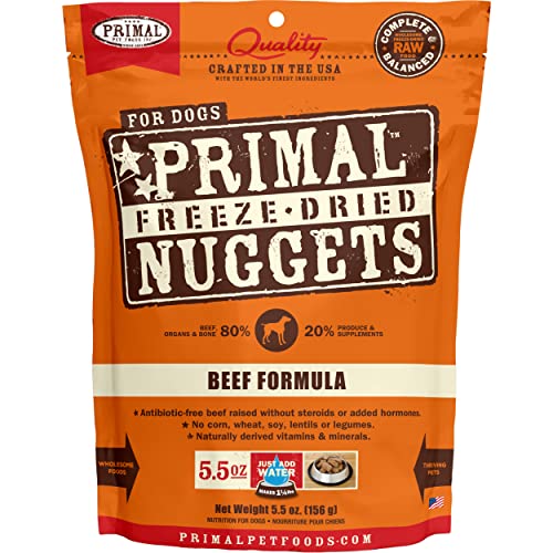 Primal Freeze Dried Nuggets for Dogs Beef, Complete Meal Freeze Dried Dog Food Healthy Grain Free Raw Dog Food, Crafted in The USA (5.5 oz)