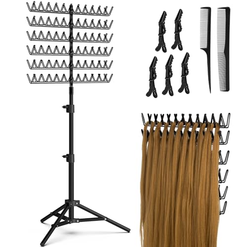 Sunnacate Height Adjustable Braiding Hair Rack with 120 Pegs, Hair Extension Rack, 2-side Metal Hair Rack(Patent Protection)