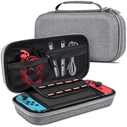Kawaye Switch Case Compatible with Nintendo Switch, Switch Carrying Case with with 10 Games Slots, Portable Travel Hard Shell Switch Case for Game Storage Accessories, Gray