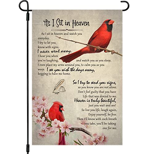 Snycler Cardinalis Garden Flag, As I Sit In Heaven, Northern Cardinal Daily Life in Memory Commemorate Yard Flag 12 x 18 Inch Vertical Double Sided Outdoor Decoration