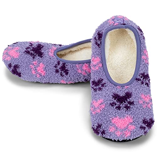 Super Soft Purple and Pink Pawprint Medium (7.5-9) Slip Resistant Women's Slippers