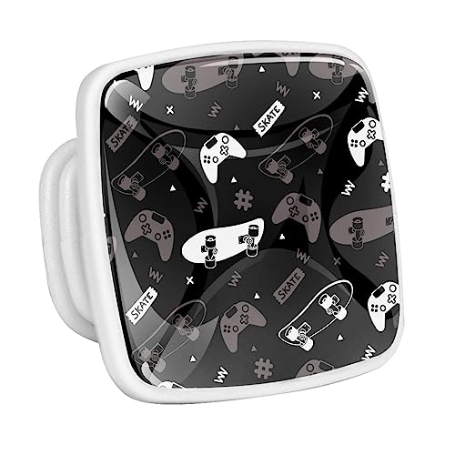 Skateboard and Gamepad Joystick Glow in The Dark Crystal Glass Cabinet Knobs 4 Pcs Drawer Handles for Kitchen Cabinets Dresser Cupboard Wardrob