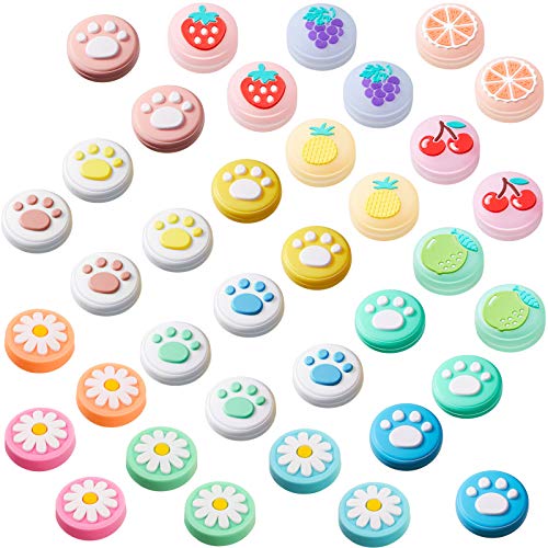 Skylety 36 Pieces Soft Silicone Thumb Grip Replacement Cute Cat Paw Flower Fruit Design Thumb Cover Analog Stick Cover Luminous at Dark Joystick Compatible with Switch, Switch Lite Joy-Con