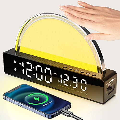 SinFoxeon Sunrise Alarm Clock - Wake Up Light with Simulated Sunrise, Touch Control, Dynamic Atmosphere Light, 6 Natural Sounds, 7 Color Sleep Breathing Light - Ideal for Kids and Heavy Sleepers