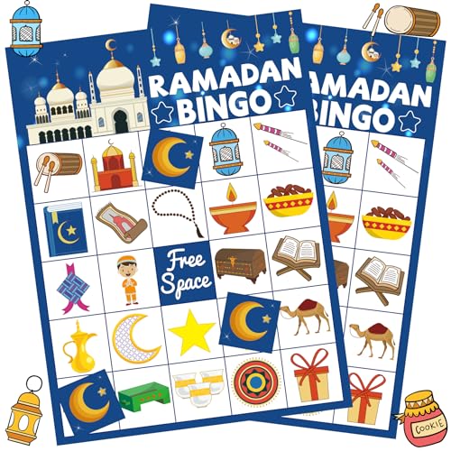 PHIREE Ramadan Games Kids Ramadan Activity Ramadan Mubarak Bingo Game 24 Players Ramadan Bingo Cards for Kids Ramadan Mubarak Party Supplies Decorations Favors
