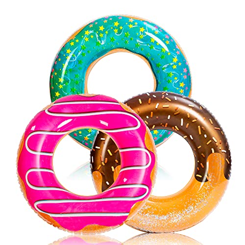 JOYIN Donut Pool Float with Glitters 32.5” (3 Pack), Funny Tube Toys for Swimming Pool Party and Donut Party Supplies