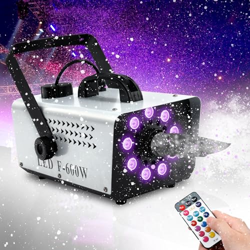 TCFUNDY Snow Machine with 9 LED Lights, 600W Snow Making Machine with 12 Color Lights Effect Snowflake Maker for Christmas Wedding Kids Party Stage with Remote Control