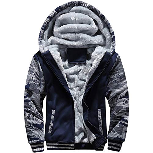 MACHLAB Men's Pullover Winter Workout Fleece Hoodie Jackets Full Zip Wool Warm Thick Coats Dark Blue#63 2XL