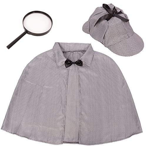 Tigerdoe – Detective Costume Adults – 3 Pc Set – Detective Hat with Cape and Magnifying Glass – Spy Costume Accessories set