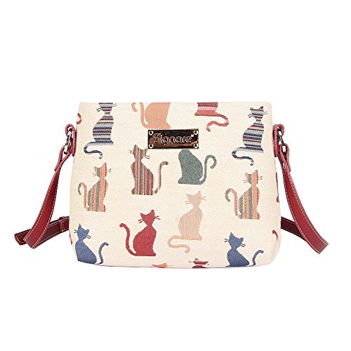 Signare Tapestry Crossbody Bag Shoulder Purse for Women In Cheeky Cat Design (XB02-CHEKY)