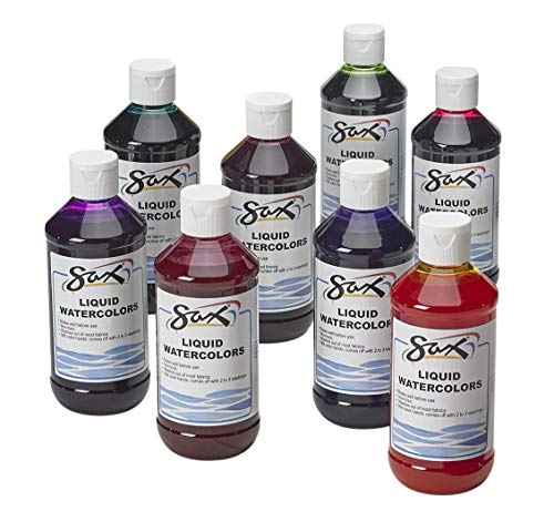 Sax Liquid Washable Watercolor Paint, 1/2 Pint, Assorted Colors, Set of 8 - 1567858