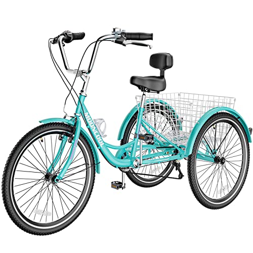 Slsy Adult Tricycles 7 Speed, Adult Trikes 20/24/26 inch 3 Wheel Bikes, Three-Wheeled Bicycles Cruise Trike with Shopping Basket for Seniors, Women, Men.