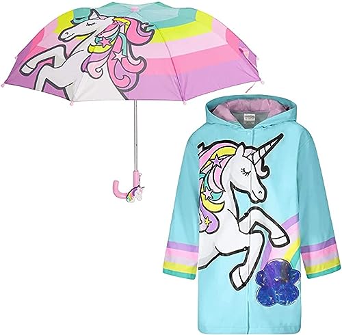 Rain Coats for Girls and Boys & Kids Umbrella Set - Toddler Umbrellas for Rain - Kids Raincoat for Boys and Girls Rain Jacket for 3-5 (Unicorn Design)