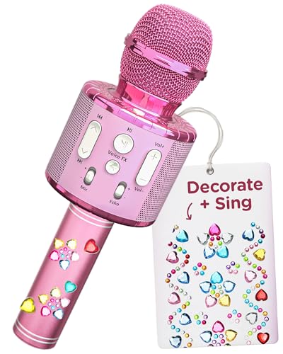 Move2Play, Kids Karaoke Microphone | Personalize with Jewel Stickers | Birthday Gift for Girls, Boys & Toddlers | Girls Toy Ages 3, 4-5, 6, 7, 8+ Years Old