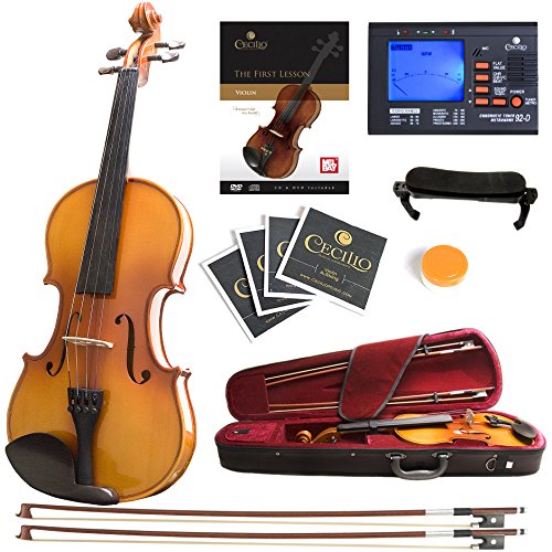 ﻿Mendini by Cecilio Violin Instrument – MV400 Size 4/4 Acoustic Violin with Bow, Case, Tuner, Metronome & Extra Strings, Kids & Beginner Violin, ﻿Maple Varnish, Full Size Violin