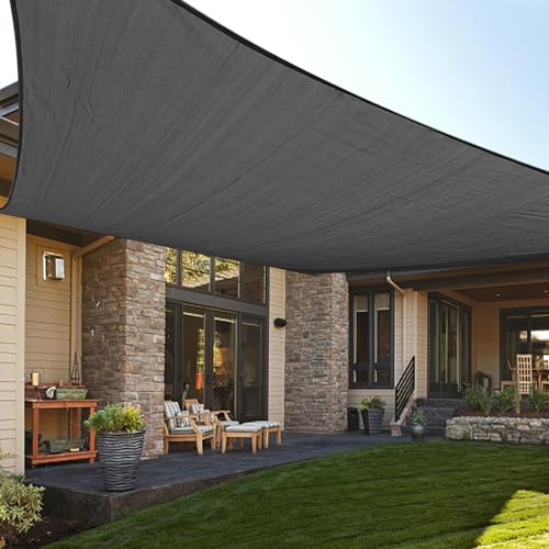 LOVE STORY 6.5'x10' Rectangle Dark Grey Sun Shade Sail Canopy UV Block Sail Shade for Outdoor Patio Garden Backyard