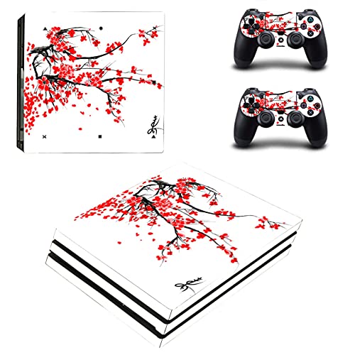 Compatible with PS4 Pro Skin for Console and Controllers by ZOOMHITSKINS, Same Decal Quality for Cars, Japanese Cherry Blossom Red Leave Sakura Leaf Flower, Durable, Made in The USA