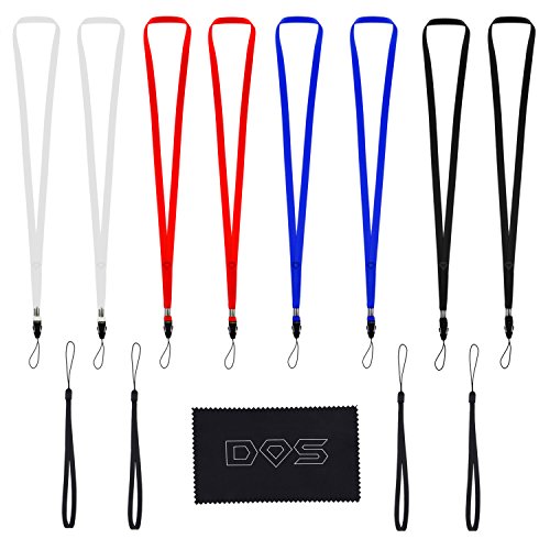 8 Neck Lanyards (Red, White, Blue, Black) and 4 Wrist Straps (Black) - for ID Cards, Cell Phones, Keys, USB Drives, Compact Cameras, Flashlights, etc - Diamond Shield Cleaning Cloth / Packaging