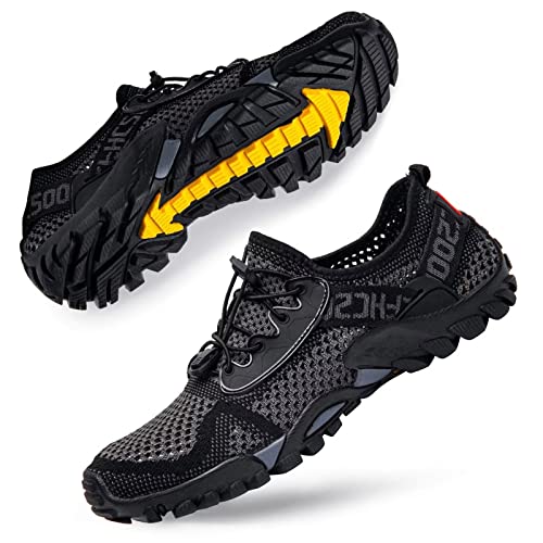 Water Shoes for Men Women's -Quick-Dry Beach Hiking Swim Skin Shoes Mesh for Beach River Surf Grey Black