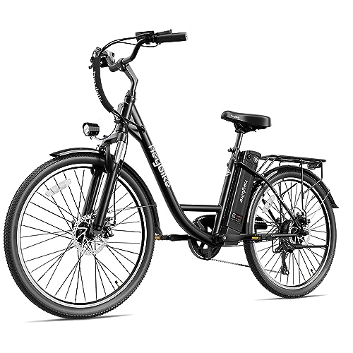 Heybike Cityscape Electric Bike 350W(Peak 500W) Electric City Cruiser Bicycle Up to 40 Miles Removable Battery, 7-Speed and Dual Shock Absorber, 26' Electric Commuter Bike for Adults