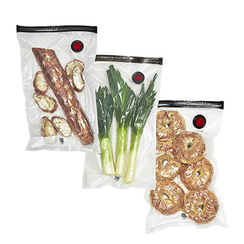 ZWILLING Fresh & Save Set 3-pc Vacuum Sealer Bag for Food, 2 1/4 Gallon, Sous Vide Bag, Reusable Food Storage Bag for Meal Prep, Reusable Snack Bags, Dishwasher Safe, Large, Clear